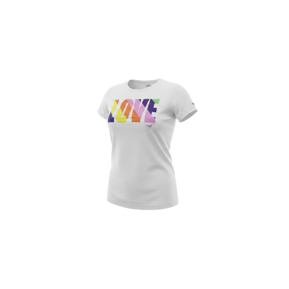Hollister T-Shirt Womens L White Excellent Love Peace Graphic Curved Hem Tee